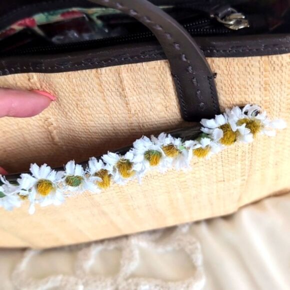 Cole Haan Spring 🌼Daisy Straw/Leather Mini Tote Bag - Picture 4 of 17
